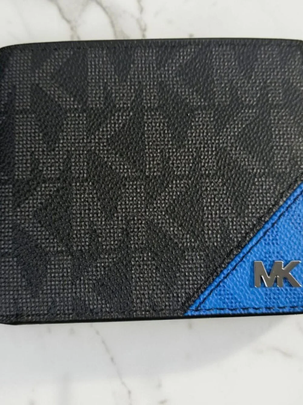Michael Kors Men’s Black & Blue Card Case Wallet with Metallic Logo NWT